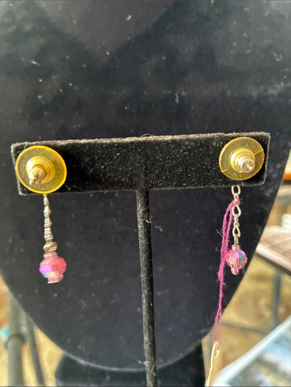 Pink Dangle Crystal Drop Earrings
